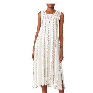 See by Chloe Cloudy White Midi Dress with Multicolor Seams Stretchy Size‎ Medium